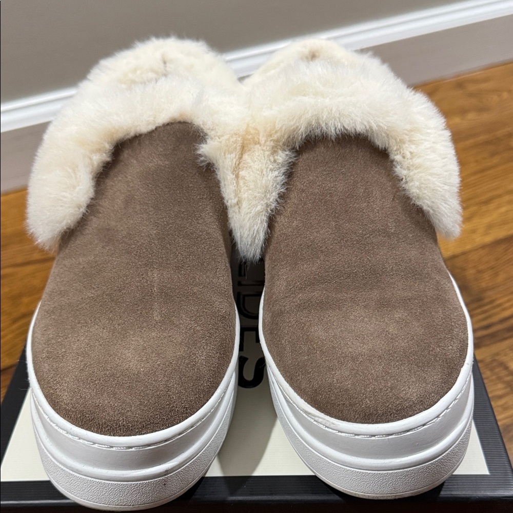 J/Slides Taupe Suede Fur-Lined Sneakers